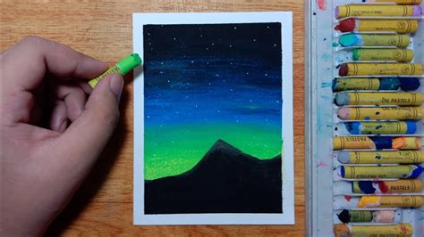 Aurora Night Sky Drawing With Oil Pastels ~ Easy And Simple Aurora Night Sky Oil Pastel Drawing ...