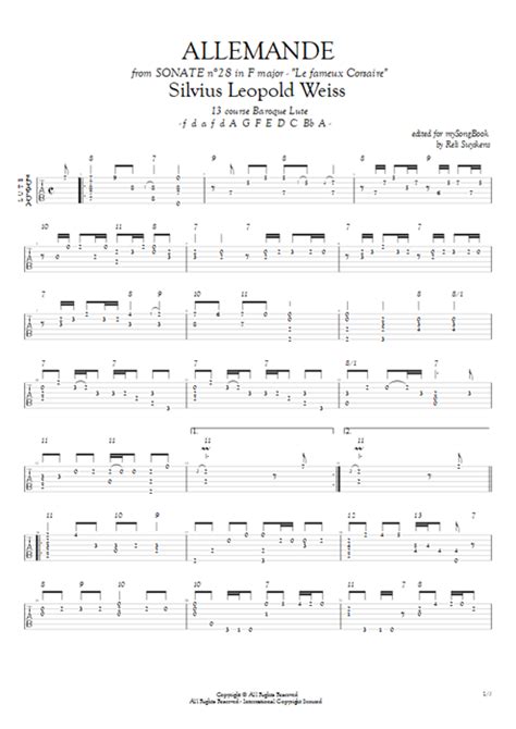 Sonate n°28 in F Major Allemande (Facsimile Edition) Tab by Silvius Leopold Weiss (Guitar Pro ...