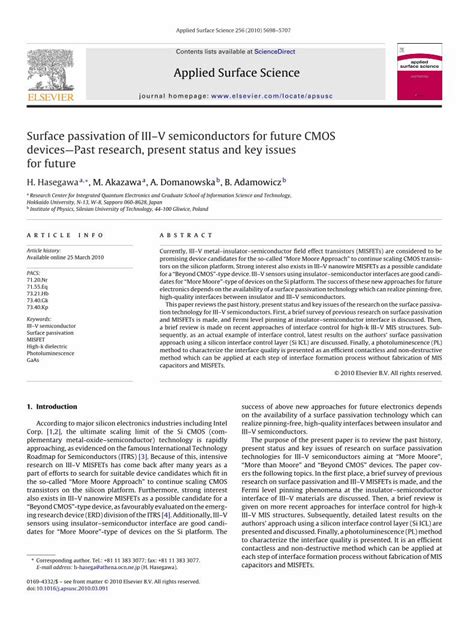 (PDF) Surface passivation of III–V semiconductors for future CMOS devices—Past research, present ...