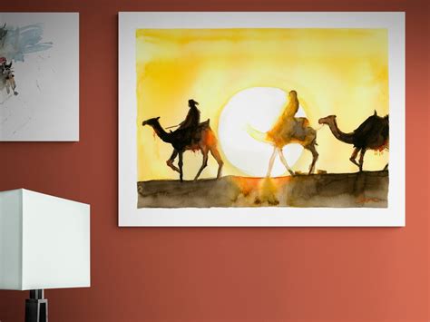 Camel Caravan Printable Watercolor Wall Art. Scanned Watercolor Art of ...