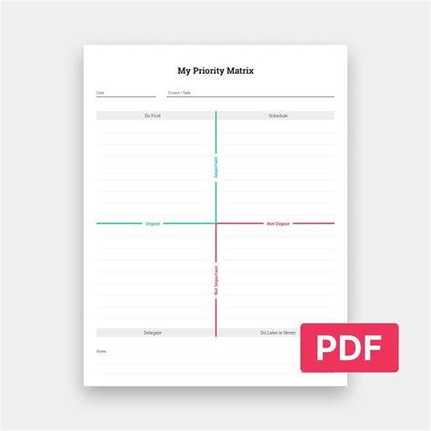 Printable Priority Matrix Productivity Planner, Eisenhower Matrix ...