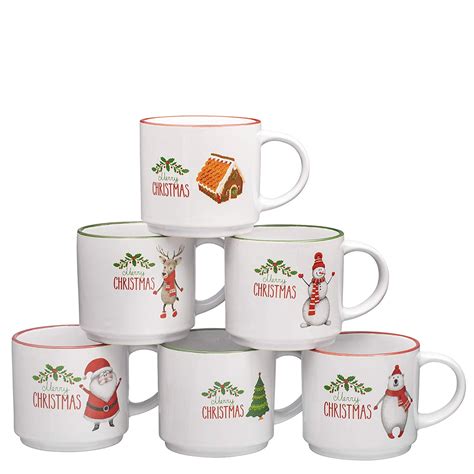 Set of 6 Large-sized 14 Ounce Ceramic Coffee Mugs Christmas Theme - Walmart.com