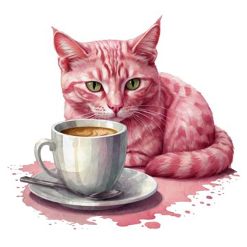 Pink Cat Drinking Coffee, Cup, Coffee, Cat PNG Transparent Image and ...