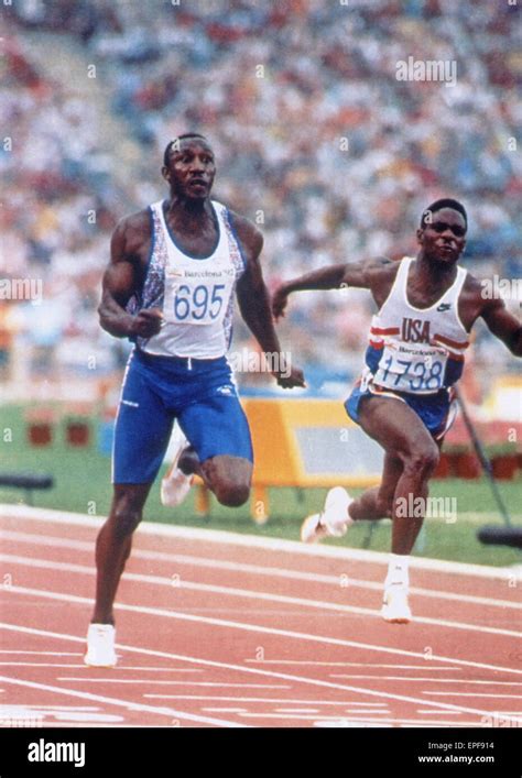 Linford Christie running in 100m Final at the Barcelona Olympics, Spain, Saturday 1st August ...