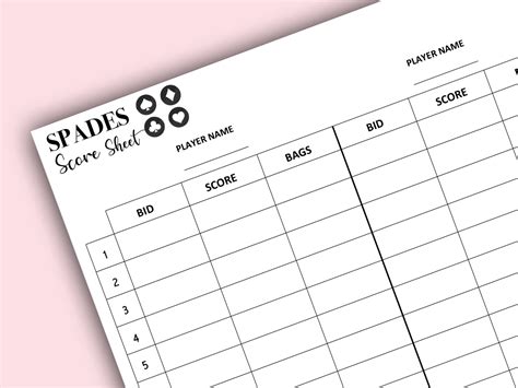 Spades Score Card Spades Scoresheet Spades Score Pads Printable File PDF Download 8.5x11 - Etsy