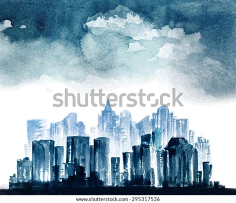 Night City Vector Watercolor Drawing Stock Vector (Royalty Free) 295317536