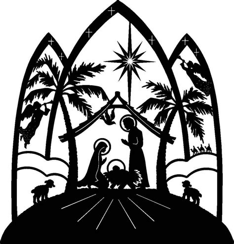 Nativity Scene Silhouette Border - I added a larger black border around the silhouette in this ...