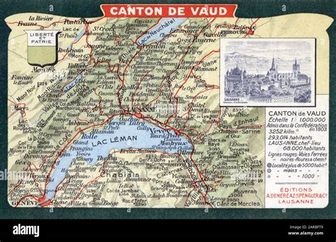 Map of the Canton of Vaud, Switzerland, including Vevey, Lausanne and ...