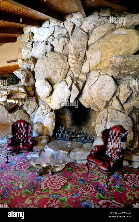 Fireplace in the quirky kitsch hotel Madonna Inn on Highway 1, California, USA Stock Photo - Alamy