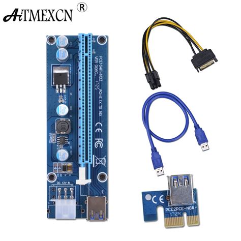 60cm PCI E PCI Express X16 Extender PCI E USB 6pin Riser Card pcie Mining Card Adapter for ...