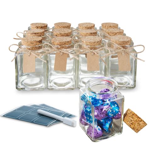 Buy Otis Classic Square Glass Jars with Lids - Set of 12 Mini Glass ...