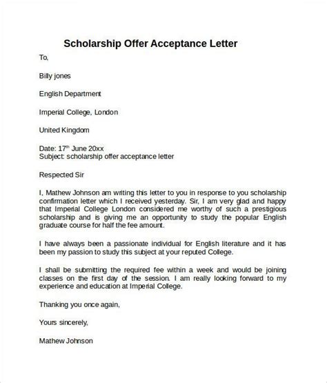 Scholarship Acceptance Letter Sample Best Of Sample Fer Acceptance Letter 9 Download Free ...