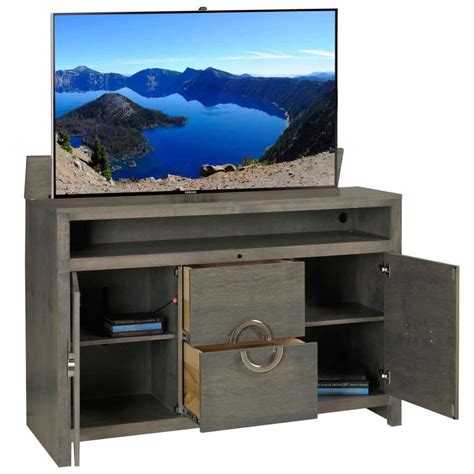 TV Lift Cabinet Enclave Solid Wood TV Lift with Storage Grey AT006752