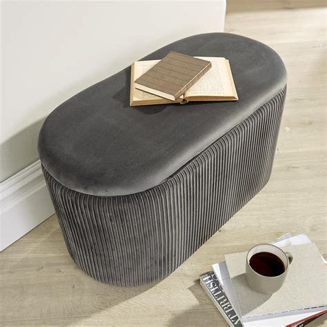 Aurora Velvet Grey Ottoman Storage Box Pouffe Seat Stool Footstool Storage Bench | eBay