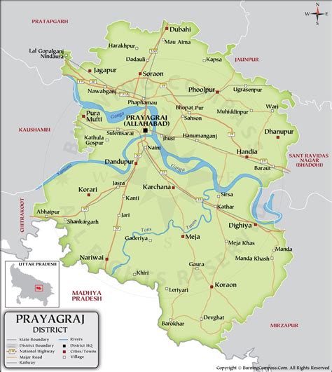 Prayagraj District Map, Allahabad District Map, Uttar Pradesh