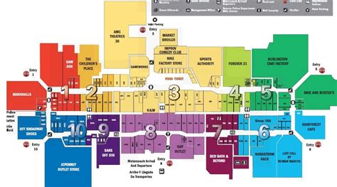 This map of the Ontario Mills Mall in Ontario, California shows the floorplan of the mall (a ...