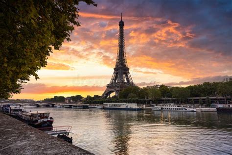 Eiffel Tower by the Seine River in Paris at Sunrise. France Stock Photo - Image of tower ...