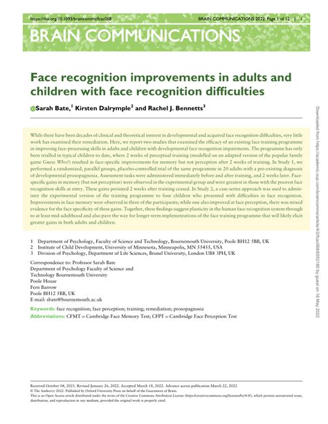 (PDF) Face recognition improvements in adults and children with face ...