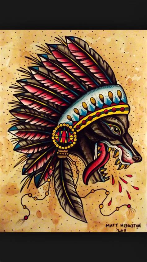 Classic tattoo, indian wolf. Lovely colours Top Tattoos, Head Tattoos, Trendy Tattoos, Body Art ...