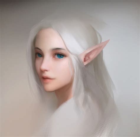 White hair female elf by V WEI WEIBO | Female elf, Elf hair, Elf art