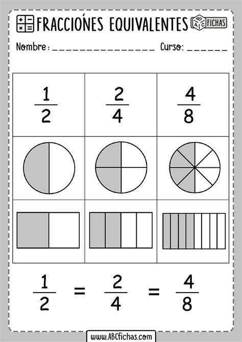 Ejercicios fracciones equivalentes para primaria - ABC Fichas