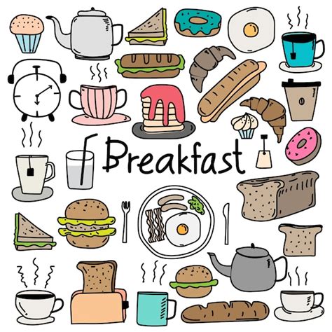 Premium Vector | Hand drawn doodle vector breakfast set