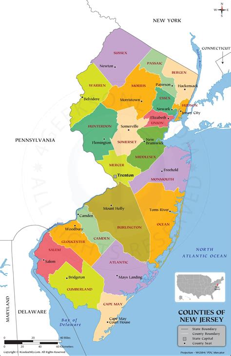 New Jersey State Map Multi-Color Cut-Out Style With Counties, Cities ...