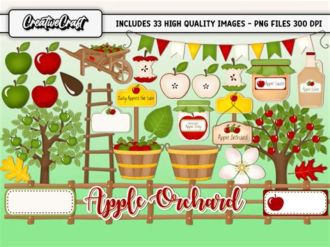 Apple Orchard Clip Art Set Illustrations Graphic by CreativeCraft ...