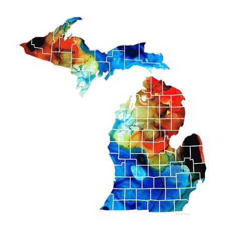 Michigan State Map - Counties by Sharon Cummings Painting by Sharon ...