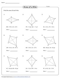 Area of Kites Worksheets