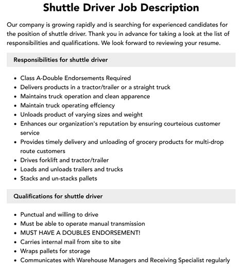 Shuttle Driver Job Description | Velvet Jobs