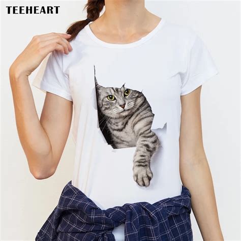 New 2017 Summer Fashion Cute Cat Design T Shirt Women's High Quality ...