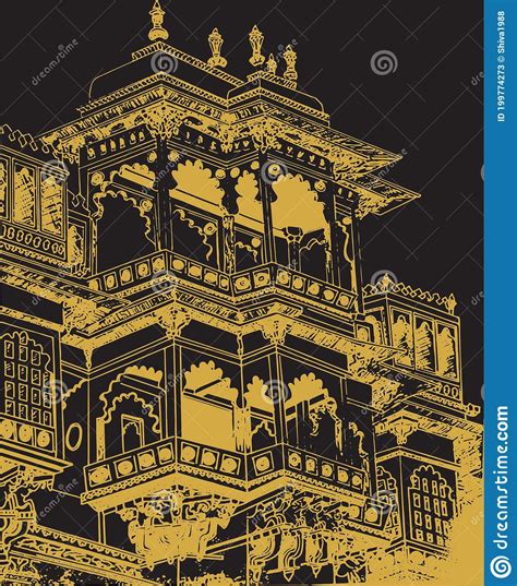 Sketch Of The Royal Mysore Palace Outline Editable Vector Illustration ...