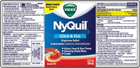 NDC 37000-809 Vicks Nyquil Cold And Flu Nighttime Relief Acetaminophen, Dextromethorphan ...