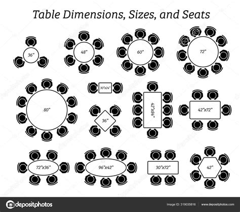 Oval Rectangular Table Dimensions Sizes Seating Pictogram Icons Depict ...