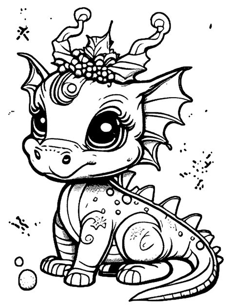 Cute Christmas Dragon Coloring Page · Creative Fabrica