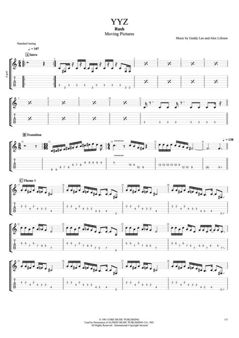 YYZ by Rush - Full Score Guitar Pro Tab | mySongBook.com