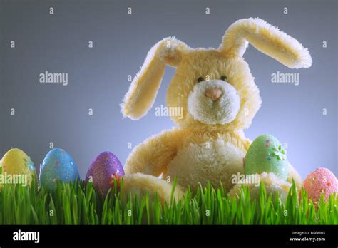 easter background with bunny and eggs Stock Photo - Alamy