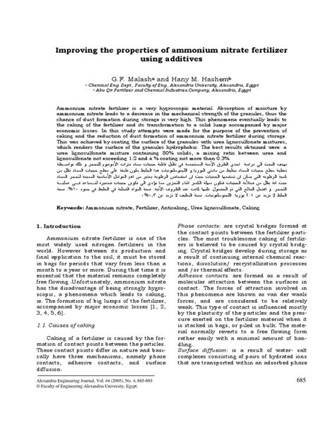 Improving The Properties of Ammonium Nitrate Fertilizer Using Aditives ...