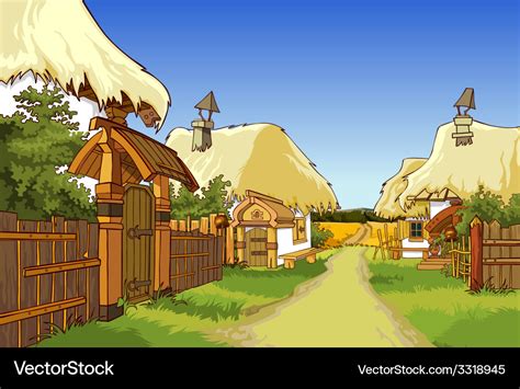 Cartoon village street with houses Royalty Free Vector Image