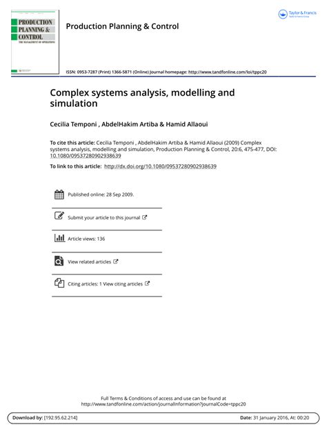 (PDF) Complex systems analysis, modelling and simulation