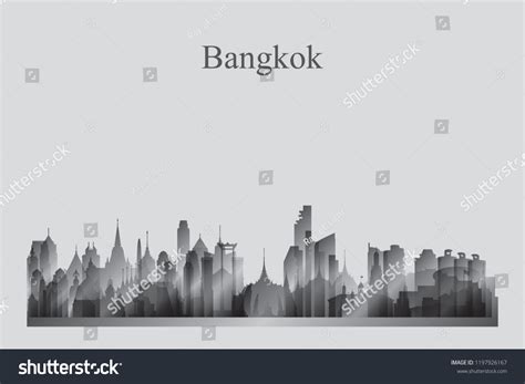 Bangkok City Skyline Silhouette Grayscale Vector Stock Vector (Royalty ...