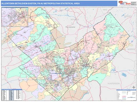 Allentown-Bethlehem-Easton, PA Metro Area Wall Map Color Cast Style by ...