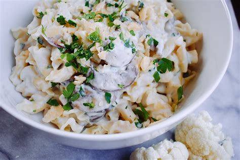 Cremini Mushroom Pasta with Cauliflower Alfredo Sauce | Chef Jen