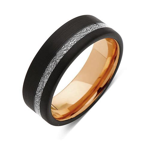 Rose Gold Tungsten Wedding Band - Meteorite Inlay Ring - 8MM Unique ...