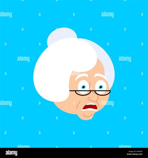 Grandmother OMG scared face avatar. Face grandma Oh my God emoji. Vector illustration Stock ...