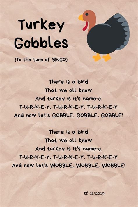 Turkey Song or Rhyme | Thanksgiving lessons, Thanksgiving songs for ...