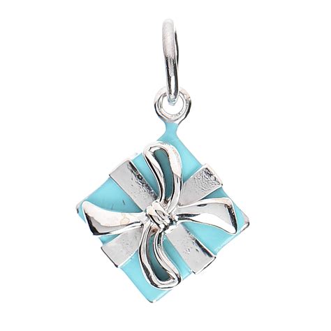 TIFFANY Sterling Silver Enamel Blue Box Charm Pendant 482021