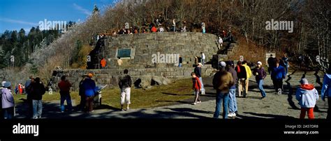 Tourists at a memorial, Laura Spelman Rockefeller Memorial, Great Smoky ...