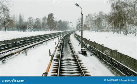 Railway in the winter. stock image. Image of speed, long - 148768859